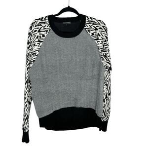 INTERMIX / black white gray mixed media raglan sleeve geometric sweater / M